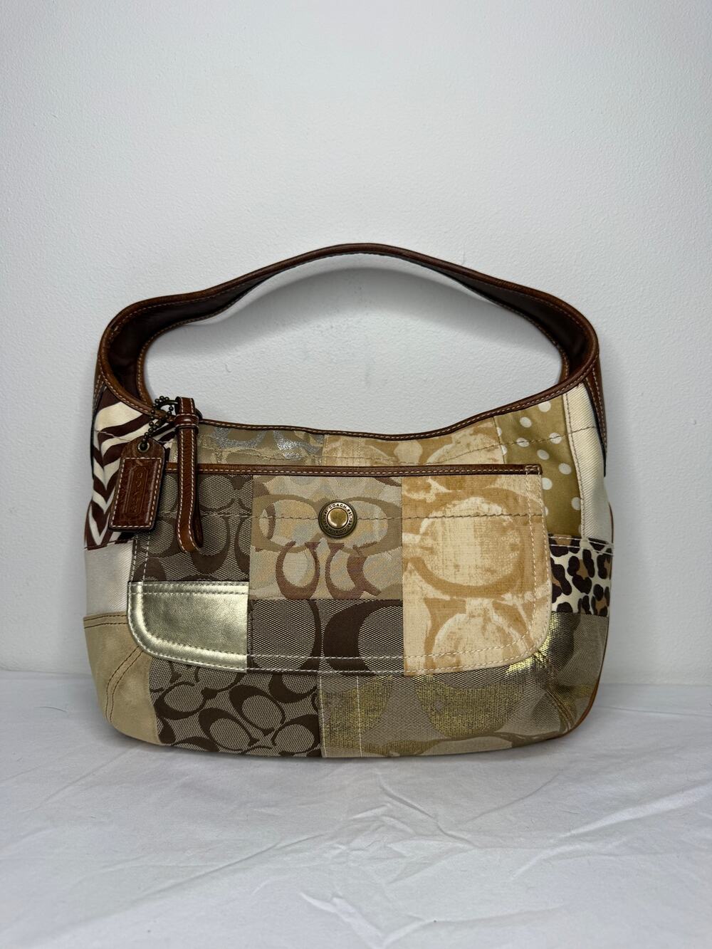 Coach Ergo Patchwork Hobo Bag 10808 Y2K Signature Jacquard Zebra Leopard Purse